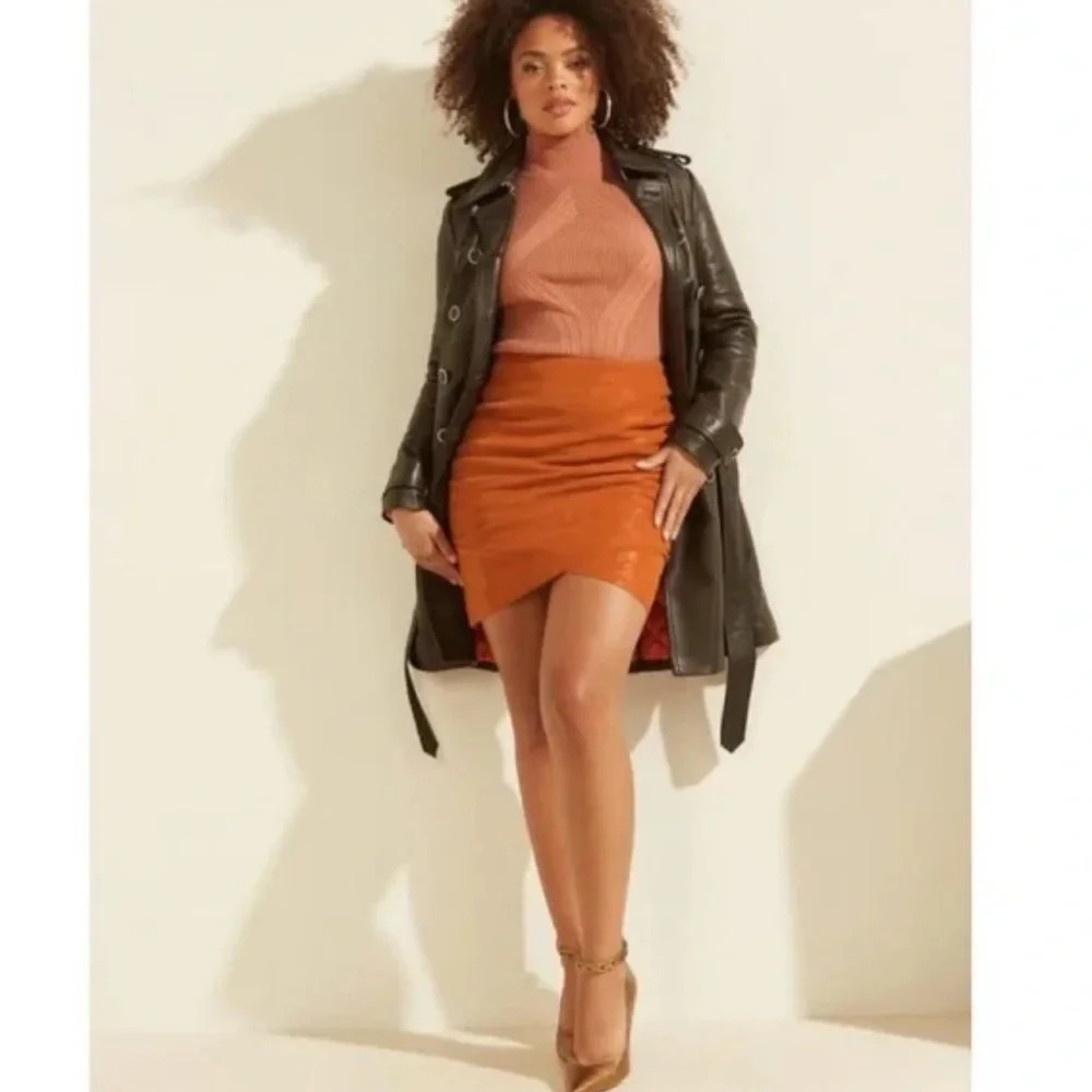 GUESS Rosalba Faux-Leather Mini Skirt Ginger Spice Size XS NEW